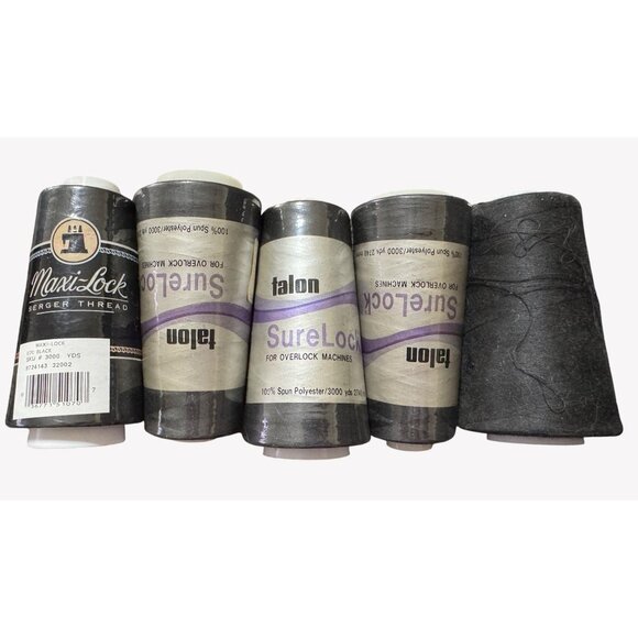 Talon SureLock and Maxi-Lock Black Serger Thread Cones 3000 Yds Lot of 5 - Picture 1 of 5